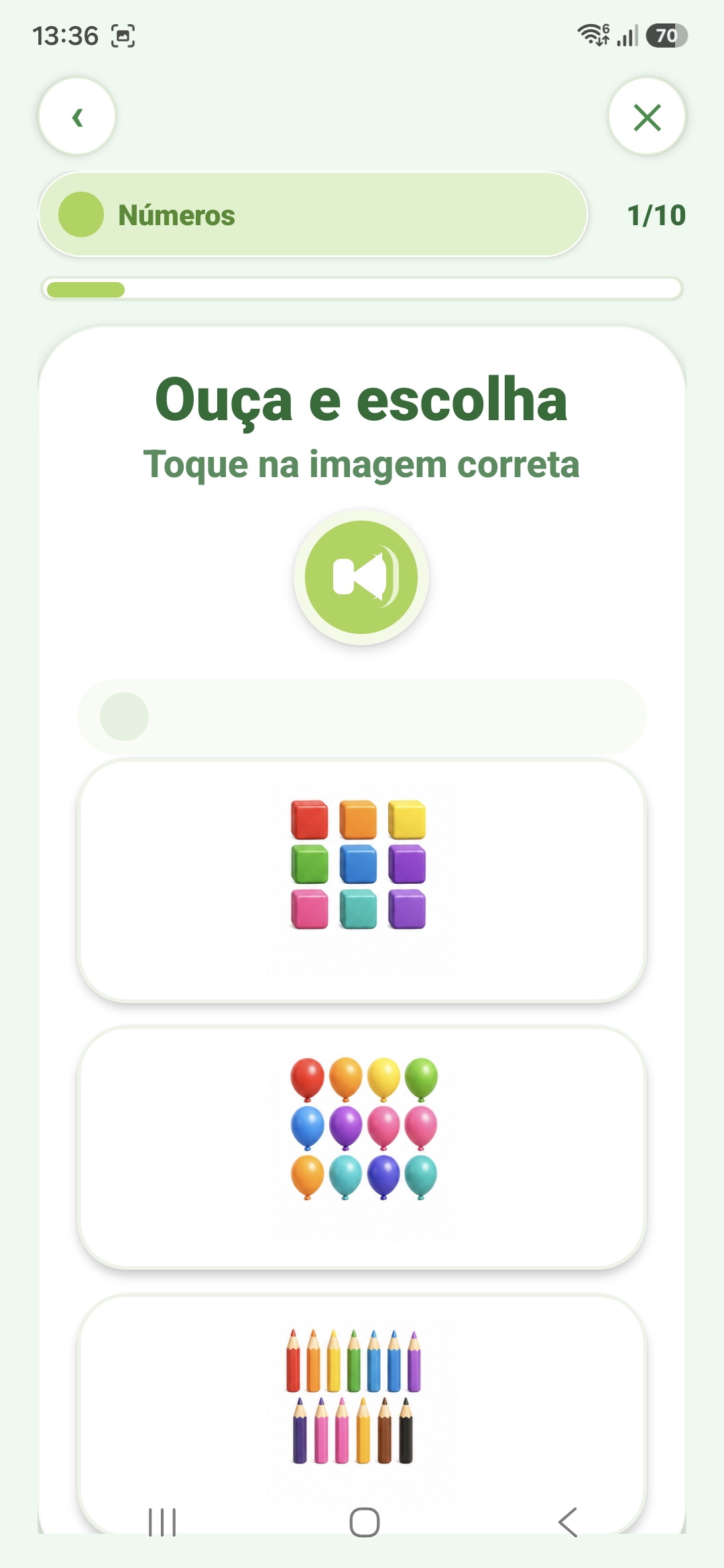 Portuguese for Kids audio activity screen
