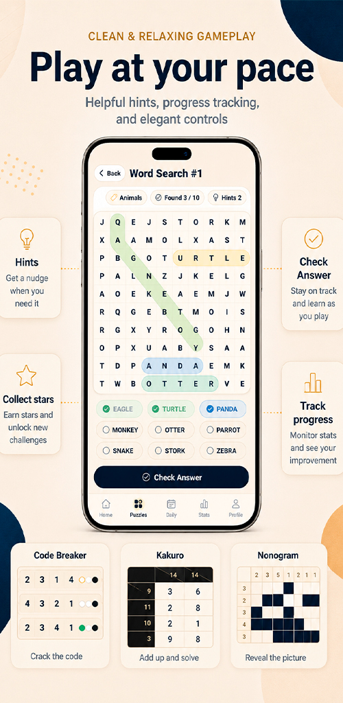 Puzzlora Word Search gameplay promo screen