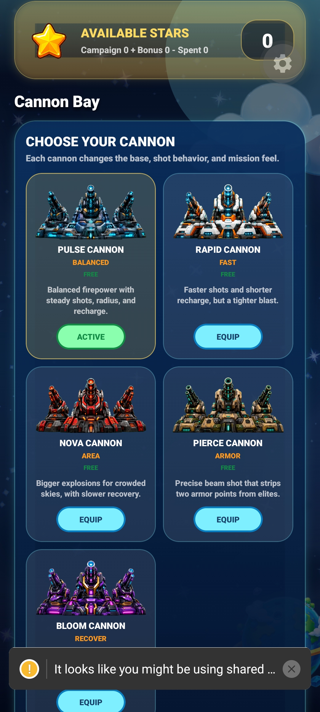 WorldShield cannon bay upgrade screen