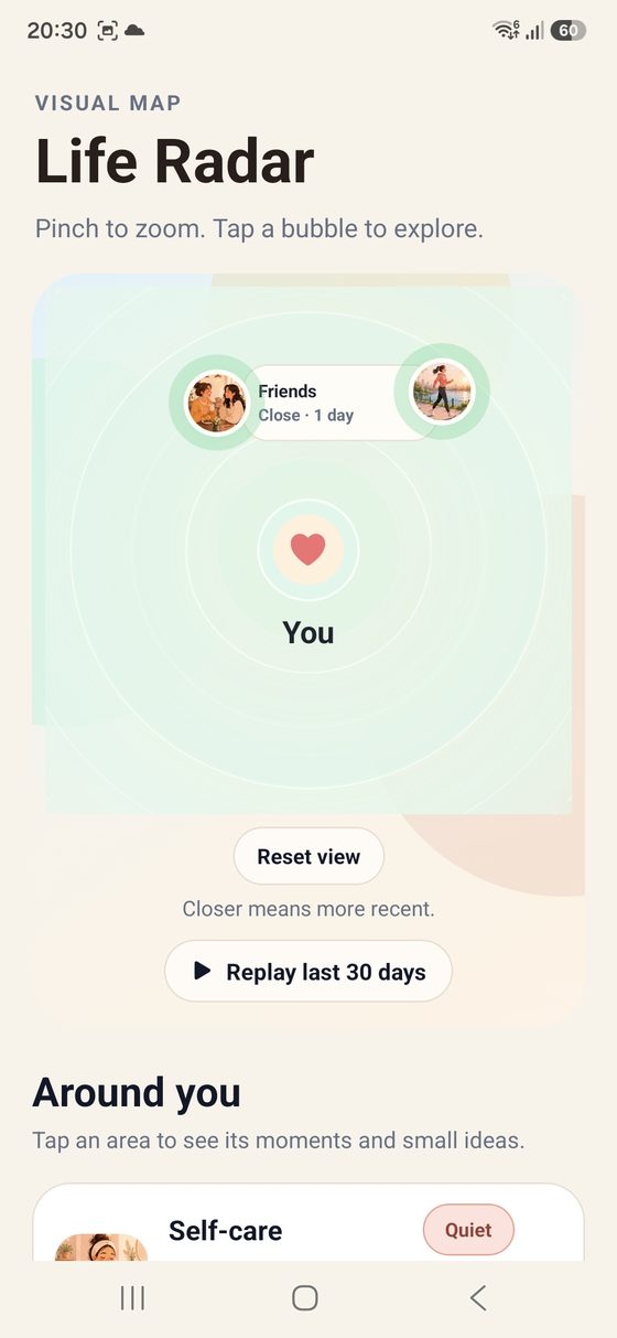 LifeRadar check-in screen